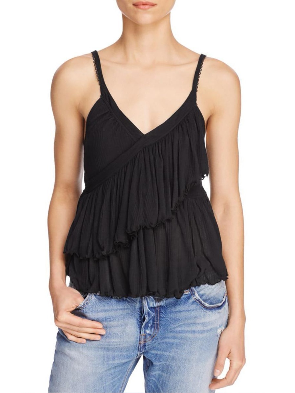 Free People Black Ruffled Tank Top